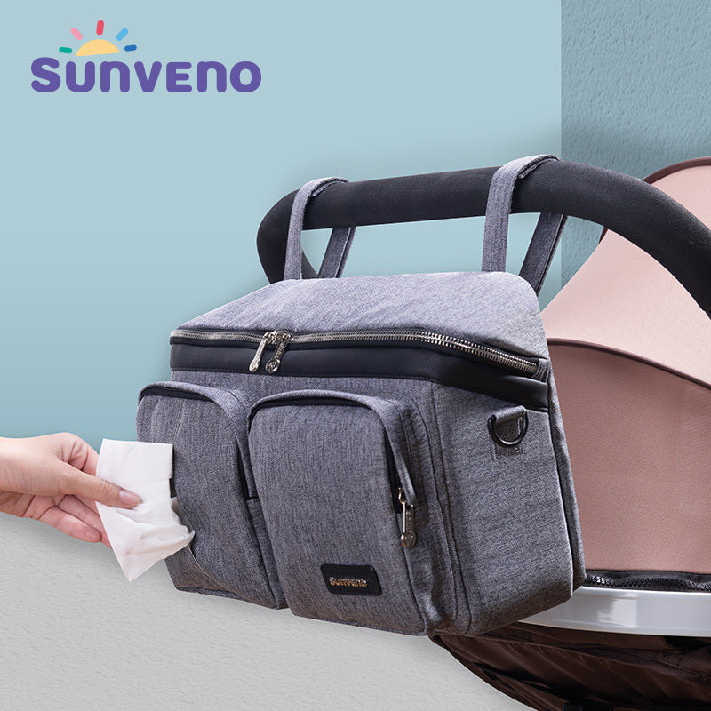 SUNVENO Universal Stroller Organizer Super Large Capacity, 2-in-1 Baby Stroller Organizer Waterproof Insulated Cup Holder Inside, Shoulder Bag & Strol