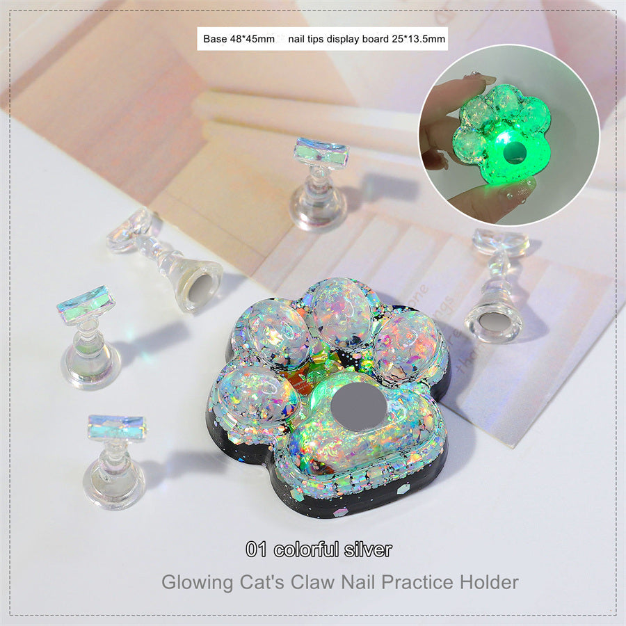 1 piece Cross-border new nail art cat claw lamp luminous aurora practice nail plate display base nail tray palette