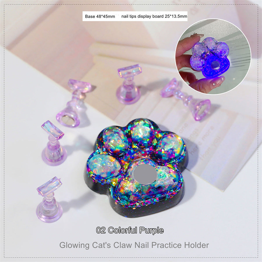 1 piece Cross-border new nail art cat claw lamp luminous aurora practice nail plate display base nail tray palette