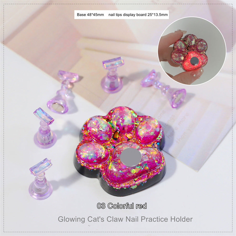 1 piece Cross-border new nail art cat claw lamp luminous aurora practice nail plate display base nail tray palette