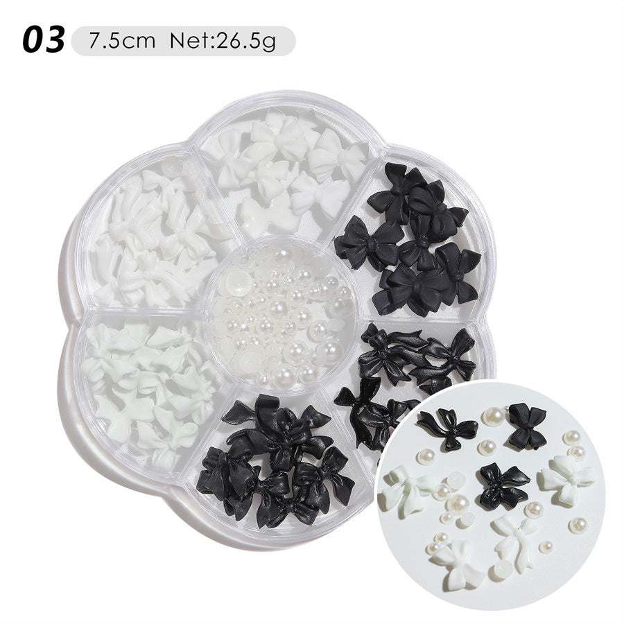 1 Box Nail Jewelry  Flower Bow Aurora Patch Bear Rhinestone Pearl Mixed Nail Decoration Drill Sequins