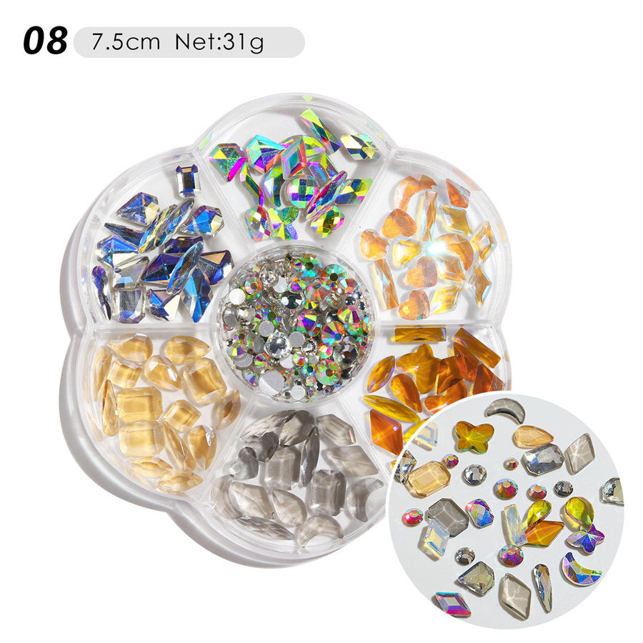 1 Box Nail Jewelry  Flower Bow Aurora Patch Bear Rhinestone Pearl Mixed Nail Decoration Drill Sequins