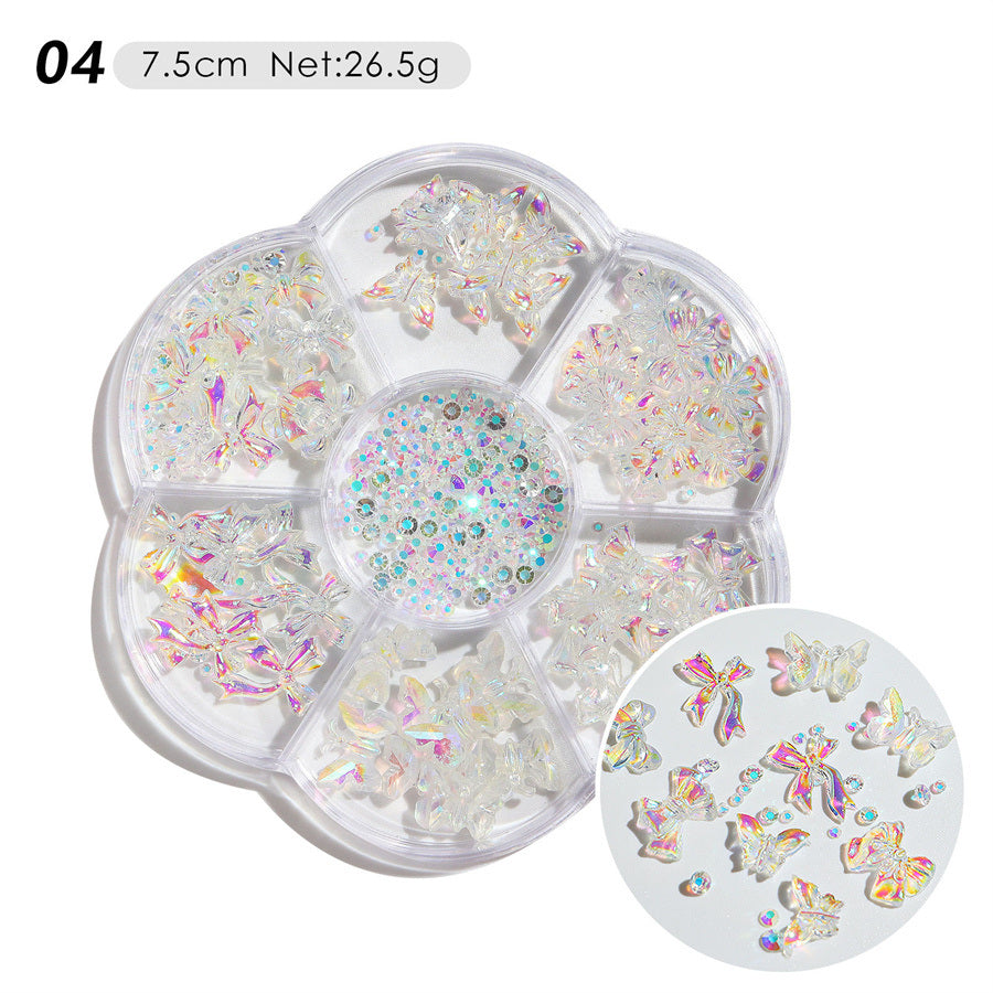 1 Box Nail Jewelry  Flower Bow Aurora Patch Bear Rhinestone Pearl Mixed Nail Decoration Drill Sequins