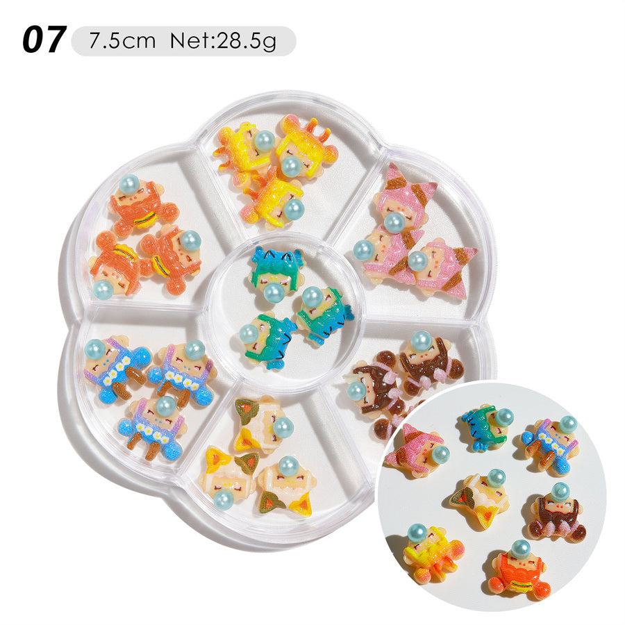 1 Box Nail Jewelry  Flower Bow Aurora Patch Bear Rhinestone Pearl Mixed Nail Decoration Drill Sequins