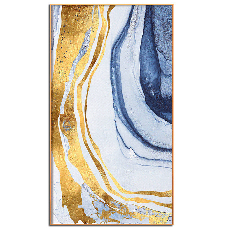 100% Handmade Gold Foil Abstract Oil Painting Wall Art Modern Minimalist Blue Marble Abstract Picture Canvas Home Decor For Living Room No Frame