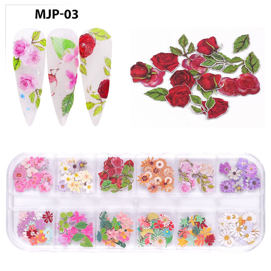 1 box of popular Christmas and Halloween three-dimensional nail art sticker ornaments;  flower and butterfly design nail art ornaments