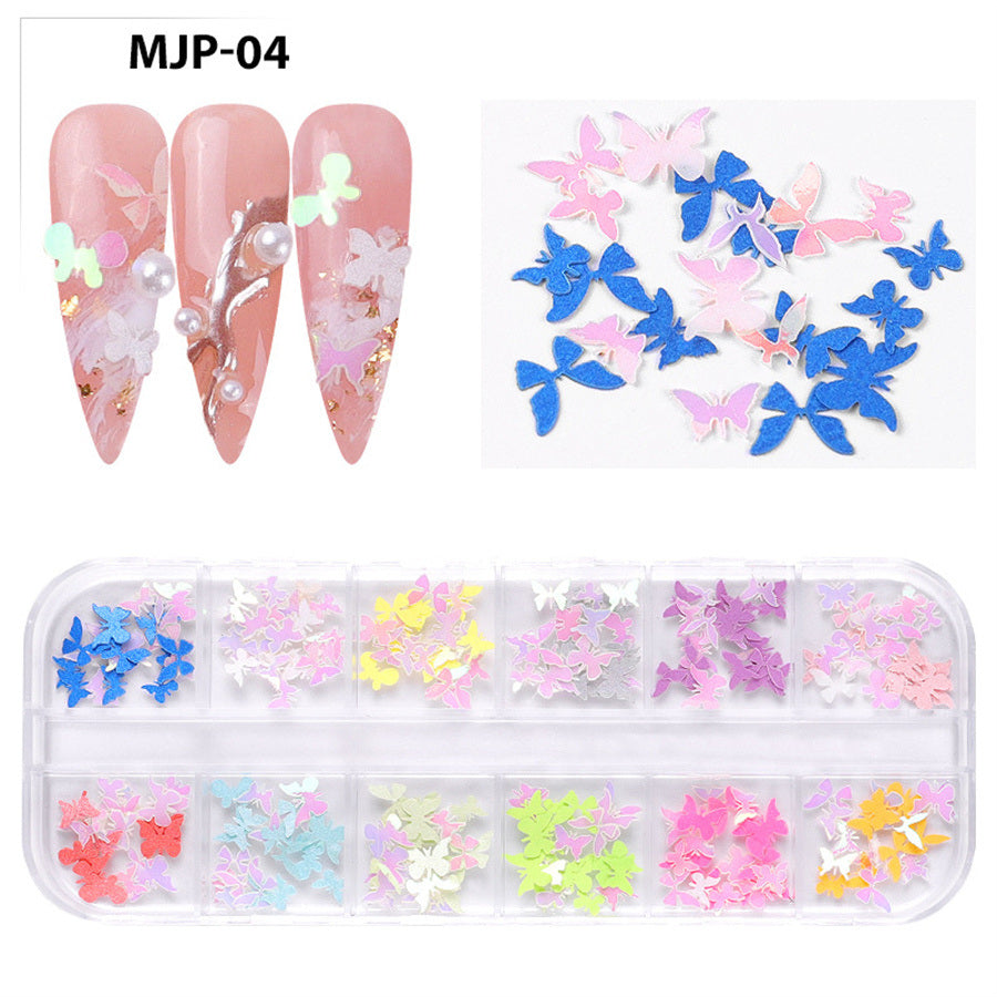 1 box of popular Christmas and Halloween three-dimensional nail art sticker ornaments;  flower and butterfly design nail art ornaments