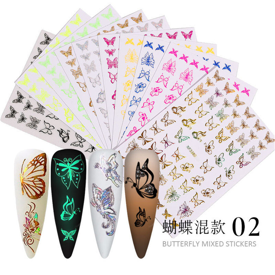 12pcs a bag New Nail Art Butterfly Sticker Bronzing 3D Colorful Butterfly Sticker Hollow Cute Full Sticker Nail Decoration Waterproof Sticker