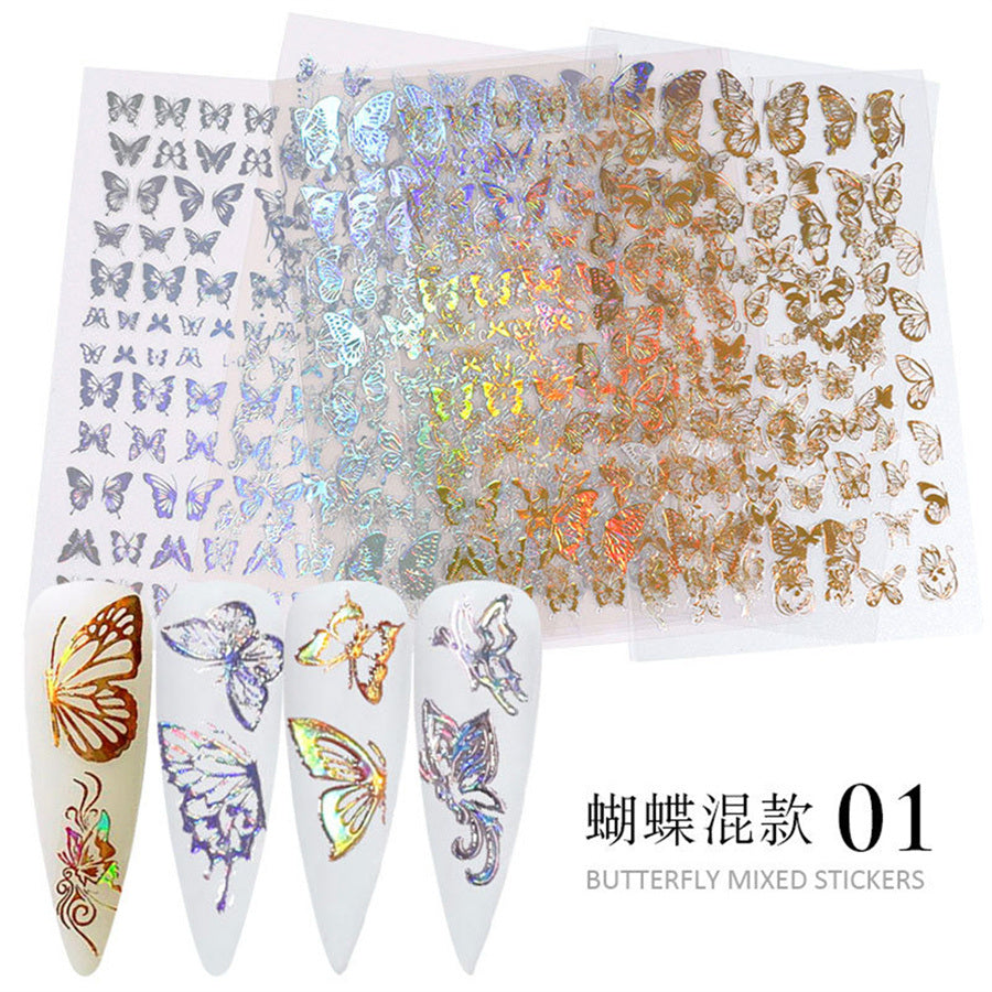 12pcs a bag New Nail Art Butterfly Sticker Bronzing 3D Colorful Butterfly Sticker Hollow Cute Full Sticker Nail Decoration Waterproof Sticker