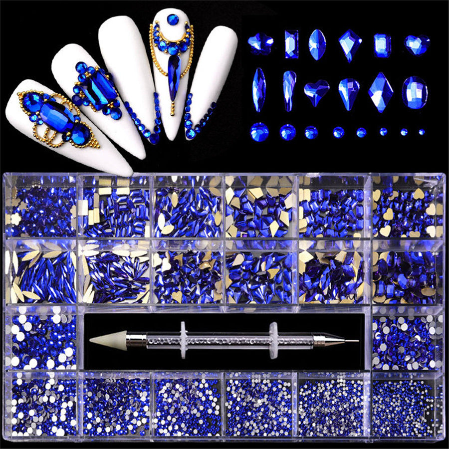 21 Grids a Box; Hot Sale 21 Grid Boxed Nail Diamond Flat Glass Shaped Diamond DIY Nail Rhinestone Nail Art Jewelry Set