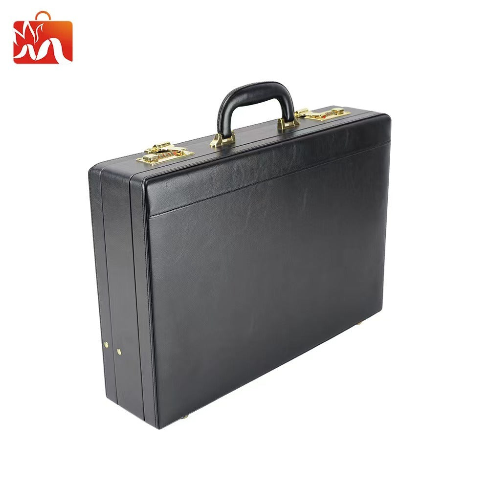 Mens Professional Leather Look Executive Black Briefcase With Combination Locks