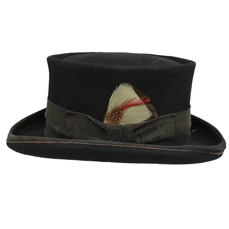 Mid Crown Red Top Hat Unisex Hat Steam Punk Hat Cylinder Wool Felt Top