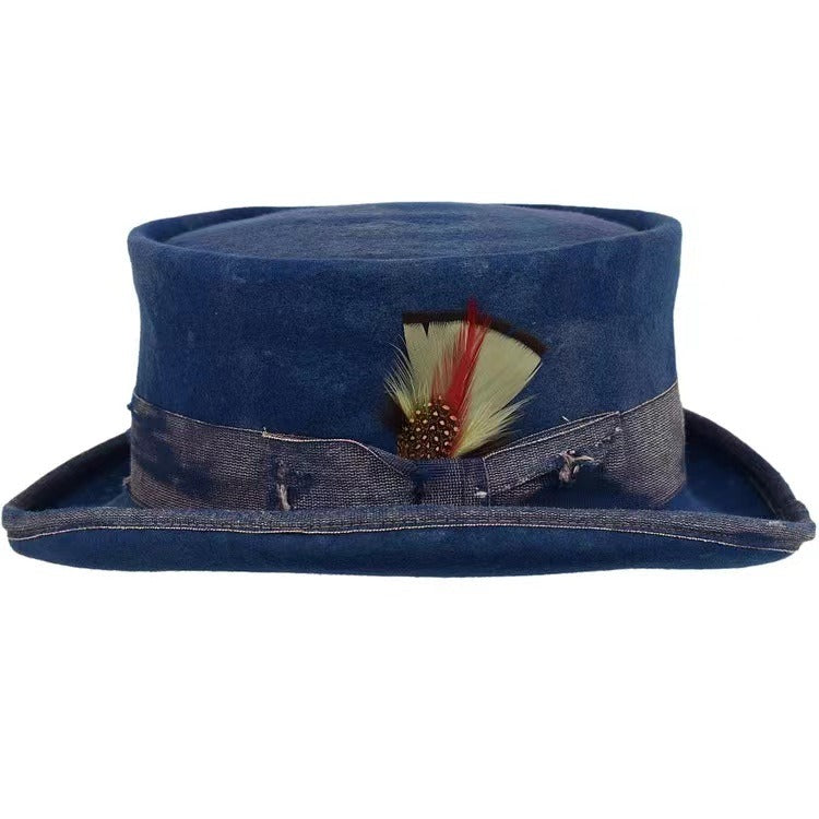 Mid Crown Red Top Hat Unisex Hat Steam Punk Hat Cylinder Wool Felt Top