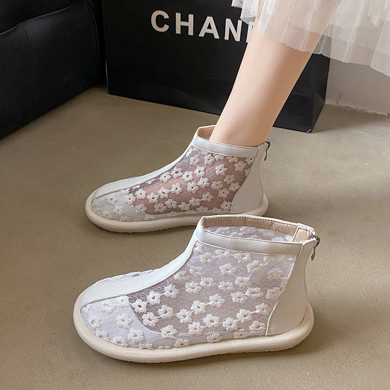 Women's new trend fashion high top lace jacquard fisherman shoes Forest style back zipper breathable sandals