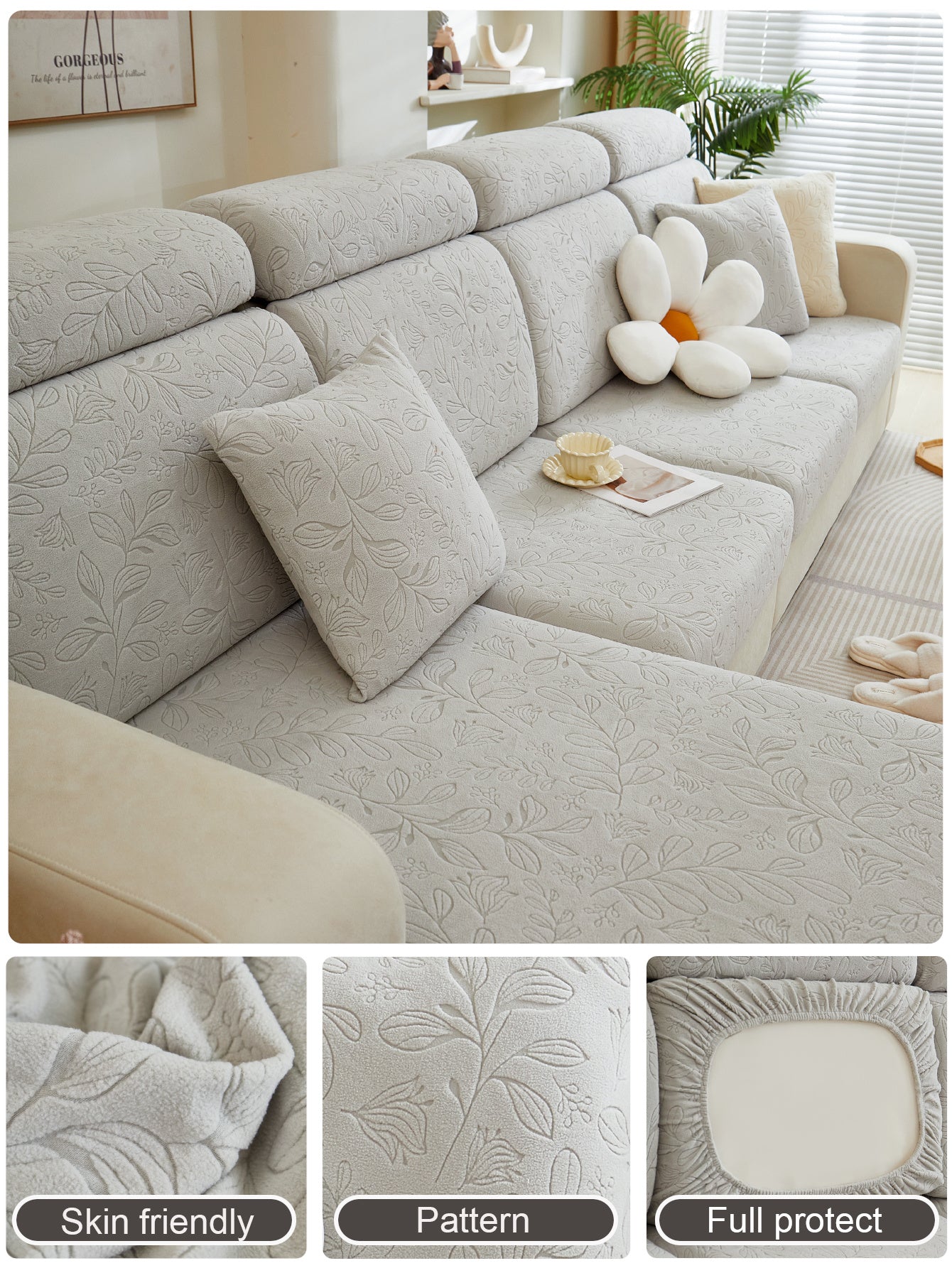 1 PC Jacquard Velvet Elastic Leather Sofa Cover, Simple All Inclusive Universal Set, All Season Universal Type, Lazy Person Anti Cat Scratching Sofa Hat