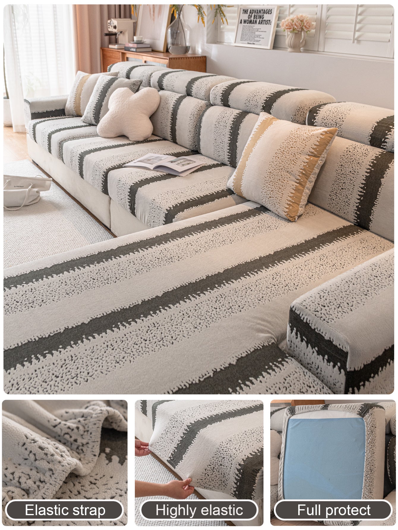 1 Pc Pick Up Striped Jacquard Elastic Sofa Cover, All Inclusive Universal Set, Four Season Anti Cat Scratch Sofa Cover, Universal Sofa Hat
