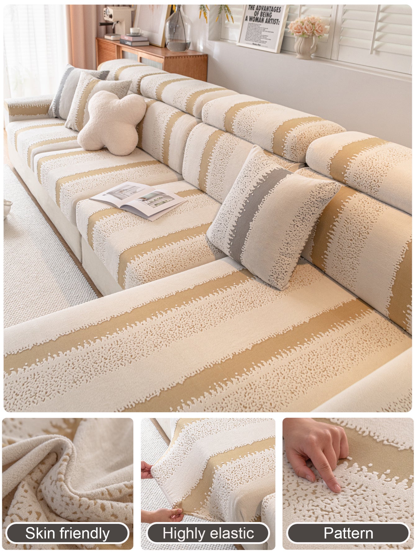 1 Pc Pick Up Striped Jacquard Elastic Sofa Cover, All Inclusive Universal Set, Four Season Anti Cat Scratch Sofa Cover, Universal Sofa Hat
