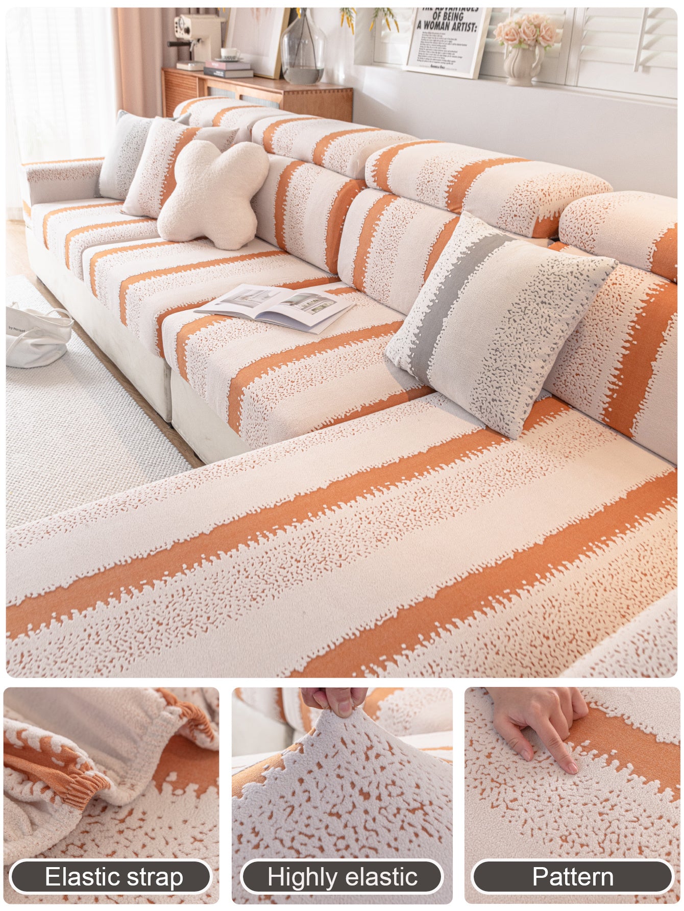 1 Pc Pick Up Striped Jacquard Elastic Sofa Cover, All Inclusive Universal Set, Four Season Anti Cat Scratch Sofa Cover, Universal Sofa Hat