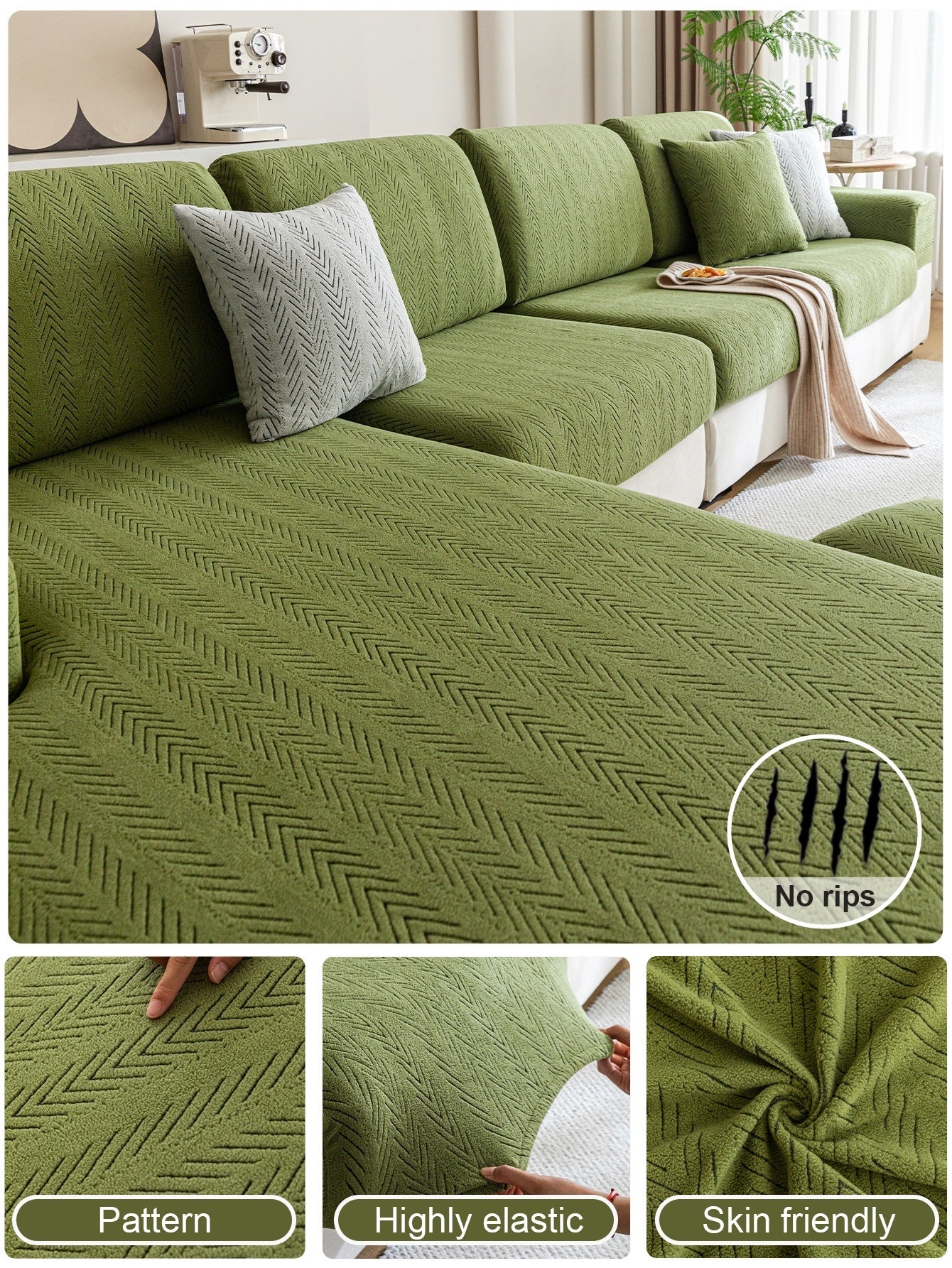 1PC Shake Fleece Fishbone Patterned Sofa Hat with Elastic All Inclusive Universal Set, Anti Cat Scratch and Anti Slip Sofa Cushion, All Season Universal Cover Towel