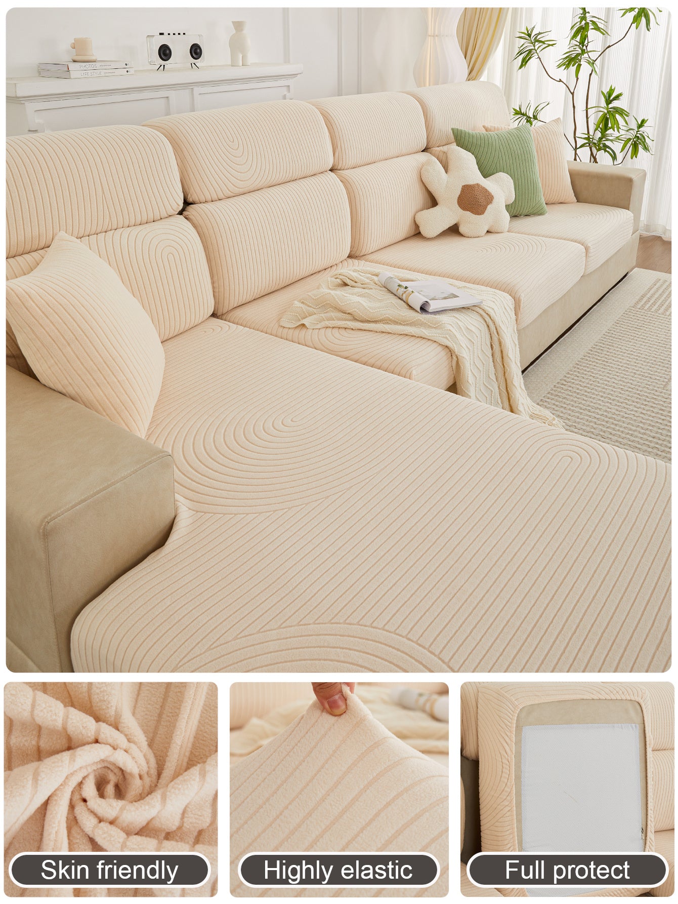 1 Pc Cream Style Sofa Cover, All Inclusive Universal Sofa Cover, High-end All Season Universal Sofa Cushion Cover Cloth