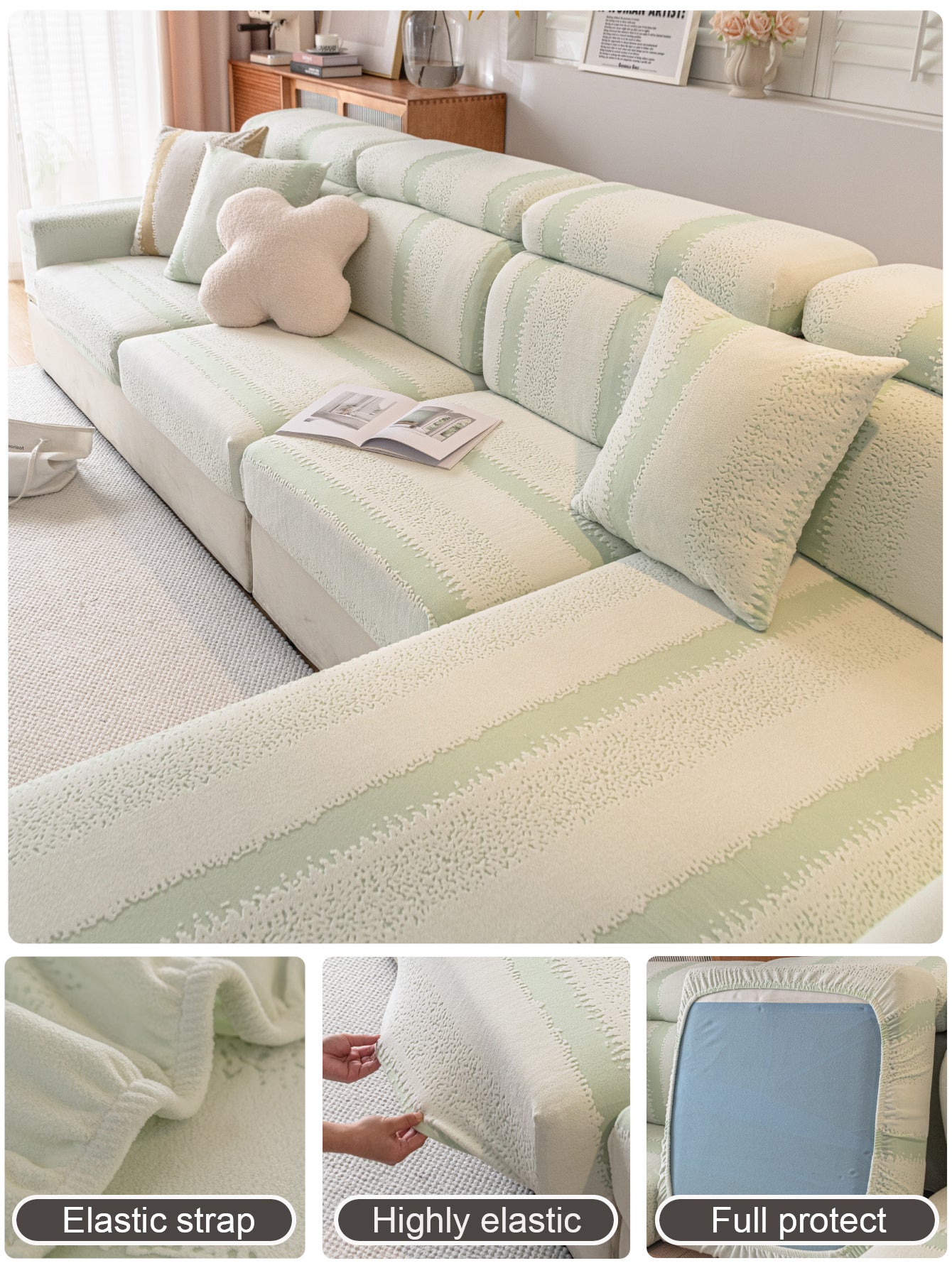 1 Pc Pick Up Striped Jacquard Elastic Sofa Cover, All Inclusive Universal Set, Four Season Anti Cat Scratch Sofa Cover, Universal Sofa Hat