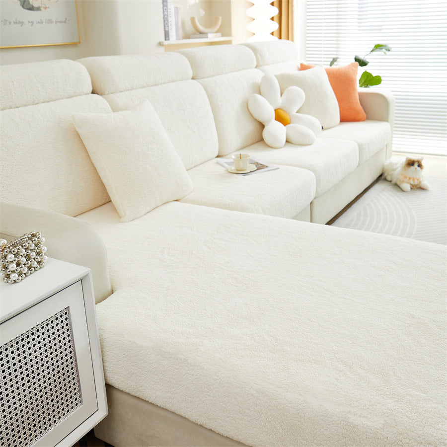 1 Pc Solid Color Thick Double-sided Comfortable Cotton Velvet Anti Fouling, Wear-resistant, Anti Slip Sofa Pad Winter Sofa Cushion Cover All Inclusive Sofa Cover