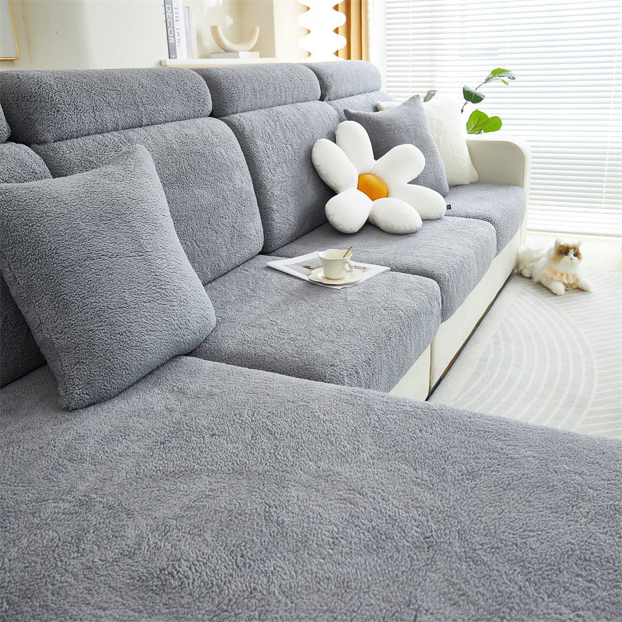 1 Pc Solid Color Thick Double-sided Comfortable Cotton Velvet Anti Fouling, Wear-resistant, Anti Slip Sofa Pad Winter Sofa Cushion Cover All Inclusive Sofa Cover