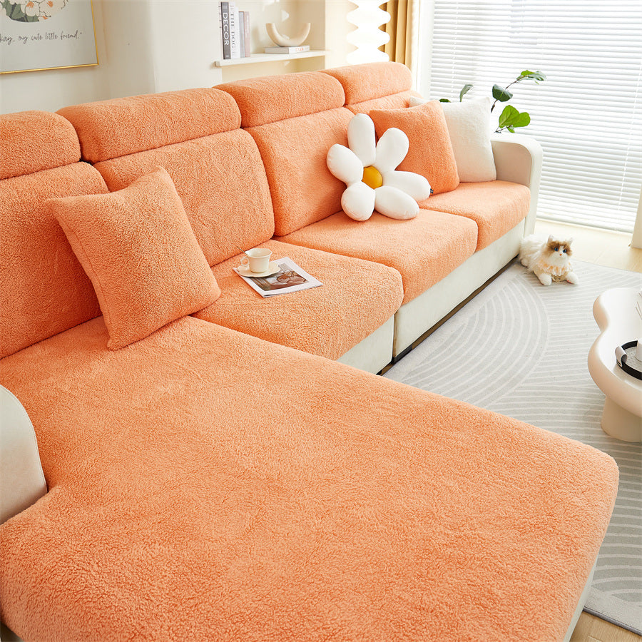 1 Pc Solid Color Thick Double-sided Comfortable Cotton Velvet Anti Fouling, Wear-resistant, Anti Slip Sofa Pad Winter Sofa Cushion Cover All Inclusive Sofa Cover