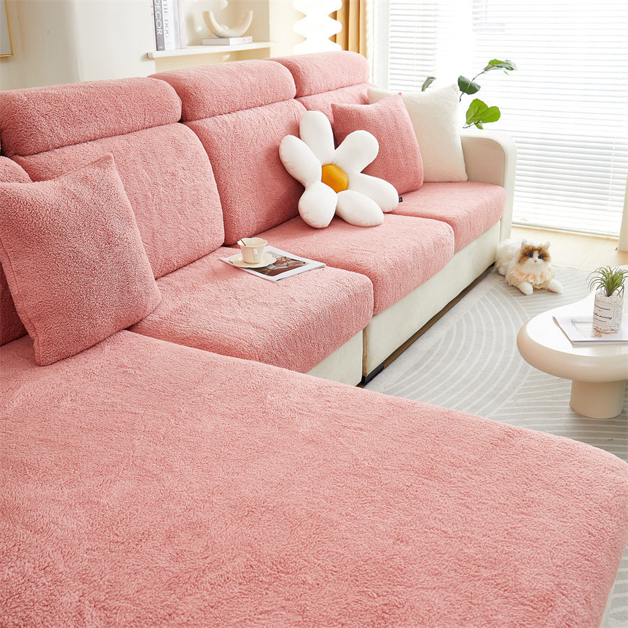 1 Pc Solid Color Thick Double-sided Comfortable Cotton Velvet Anti Fouling, Wear-resistant, Anti Slip Sofa Pad Winter Sofa Cushion Cover All Inclusive Sofa Cover