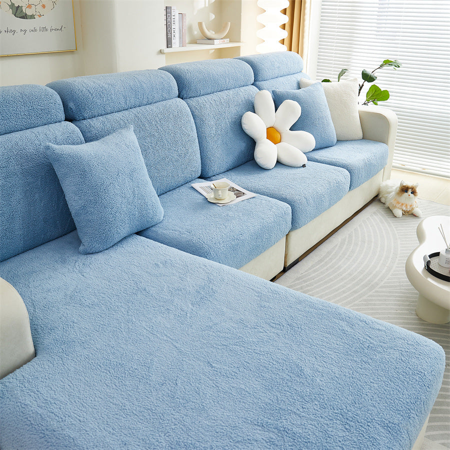 1 Pc Solid Color Thick Double-sided Comfortable Cotton Velvet Anti Fouling, Wear-resistant, Anti Slip Sofa Pad Winter Sofa Cushion Cover All Inclusive Sofa Cover