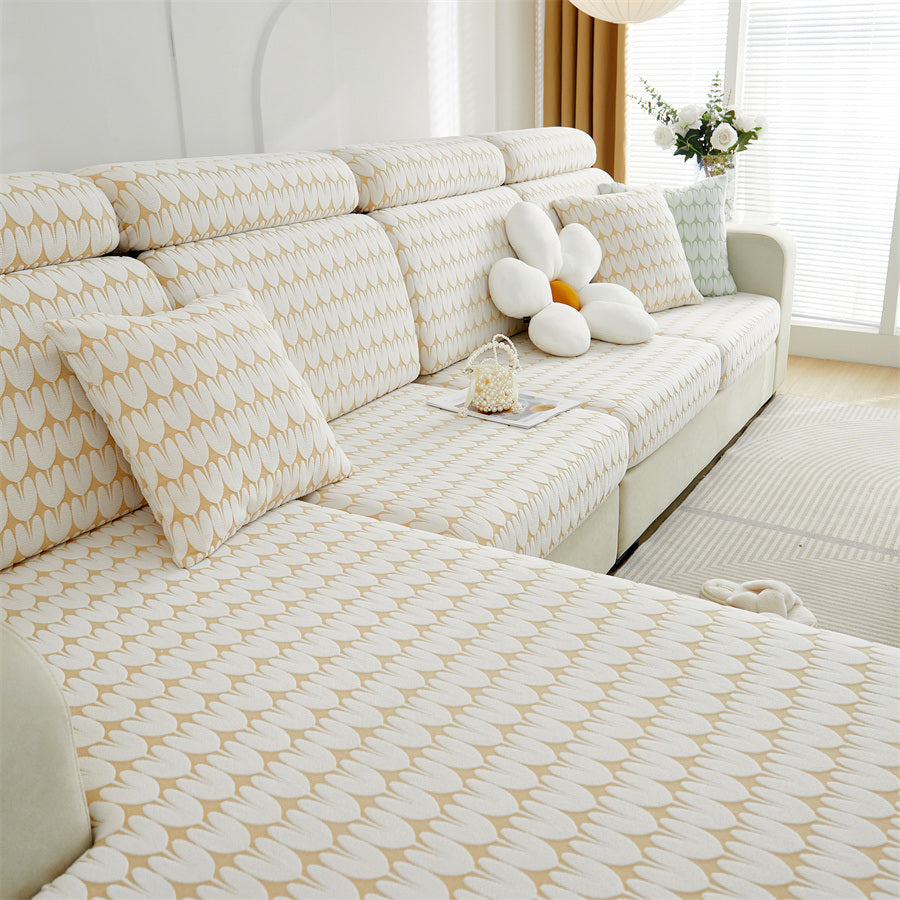 1 Pc Jacquard Velvet Elastic Sofa Cover All Inclusive Universal Set, All Season Universal Anti Cat Scratch and Dustproof Sofa Cover, Hat