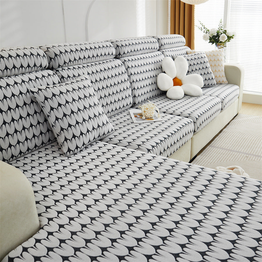 1 Pc Jacquard Velvet Elastic Sofa Cover All Inclusive Universal Set, All Season Universal Anti Cat Scratch and Dustproof Sofa Cover, Hat