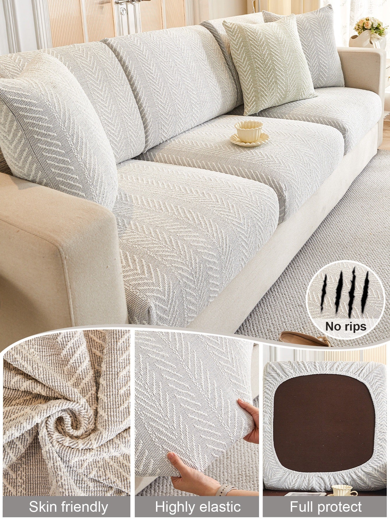 1 PC Herringbone Pattern Chenille Sofa Cover, All Season Universal Sofa Cushion, Non Slip Sofa Cover Cloth