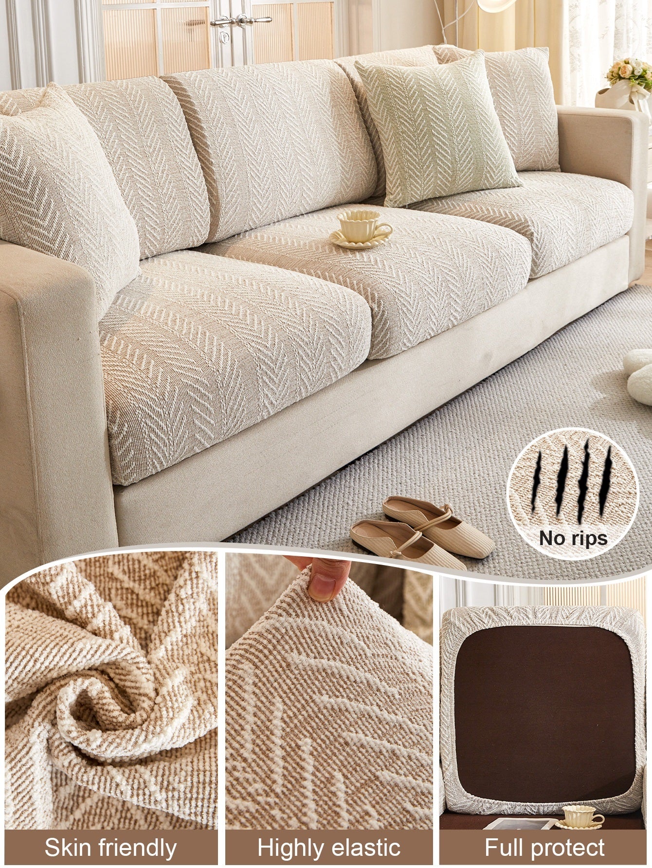 1 PC Herringbone Pattern Chenille Sofa Cover, All Season Universal Sofa Cushion, Non Slip Sofa Cover Cloth