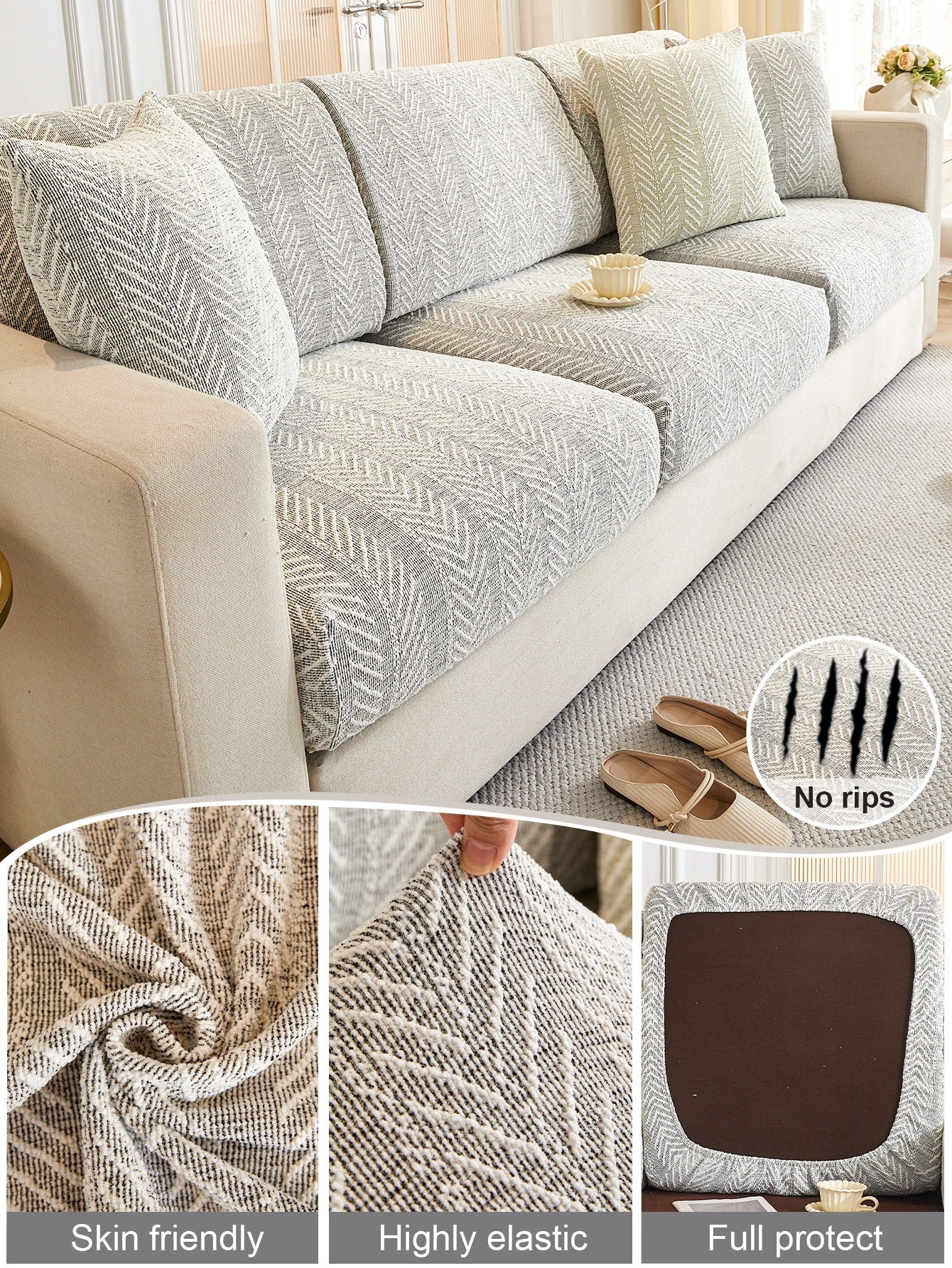 1 PC Herringbone Pattern Chenille Sofa Cover, All Season Universal Sofa Cushion, Non Slip Sofa Cover Cloth
