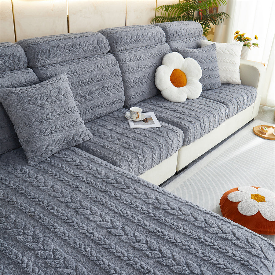 1 PC Thickened Wheat Ear Double-sided Comfortable Cotton Velvet, Anti Fouling, Wear-resistant, Anti Slip Sofa Pad, Winter Sofa Cushion Cover, Fully Wrapped Sofa Cover