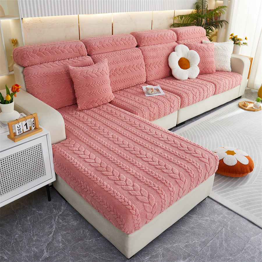 1 PC Thickened Wheat Ear Double-sided Comfortable Cotton Velvet, Anti Fouling, Wear-resistant, Anti Slip Sofa Pad, Winter Sofa Cushion Cover, Fully Wrapped Sofa Cover