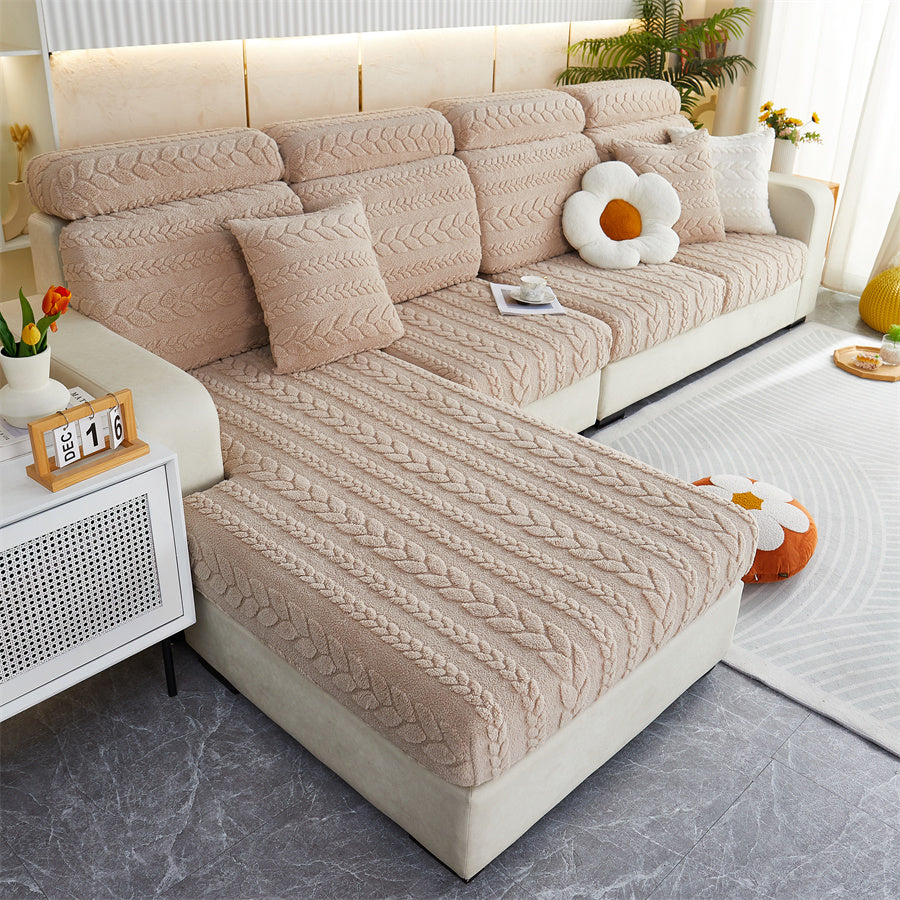 1 PC Thickened Wheat Ear Double-sided Comfortable Cotton Velvet, Anti Fouling, Wear-resistant, Anti Slip Sofa Pad, Winter Sofa Cushion Cover, Fully Wrapped Sofa Cover