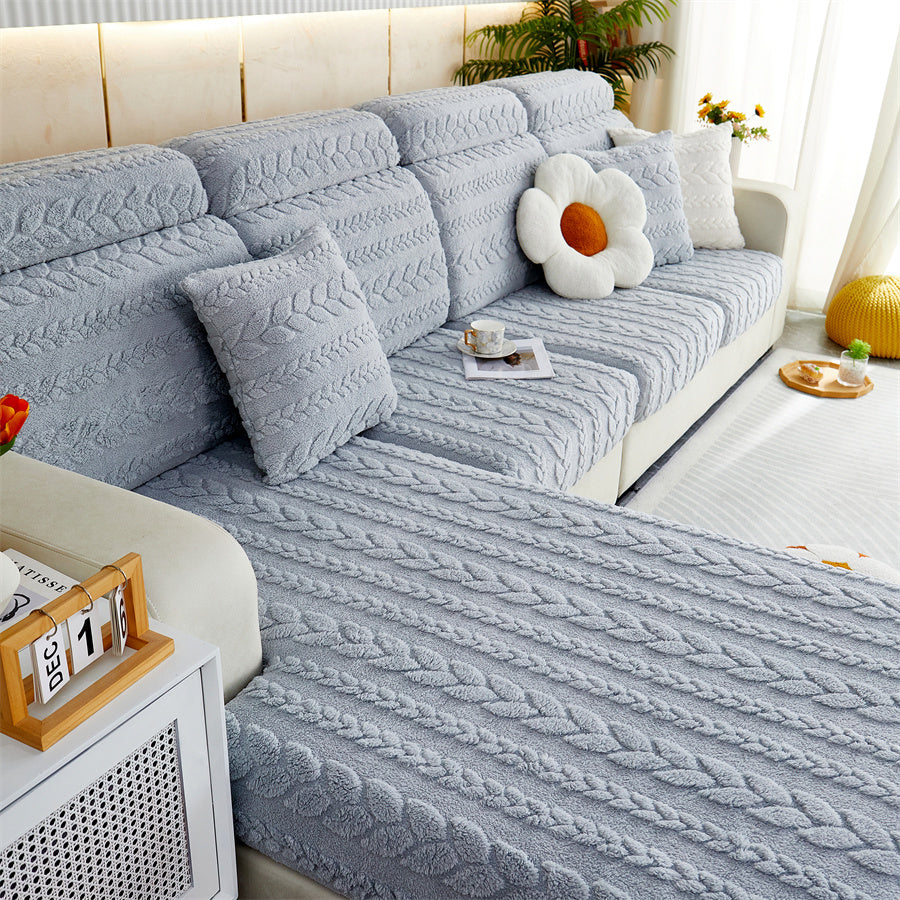 1 PC Thickened Wheat Ear Double-sided Comfortable Cotton Velvet, Anti Fouling, Wear-resistant, Anti Slip Sofa Pad, Winter Sofa Cushion Cover, Fully Wrapped Sofa Cover