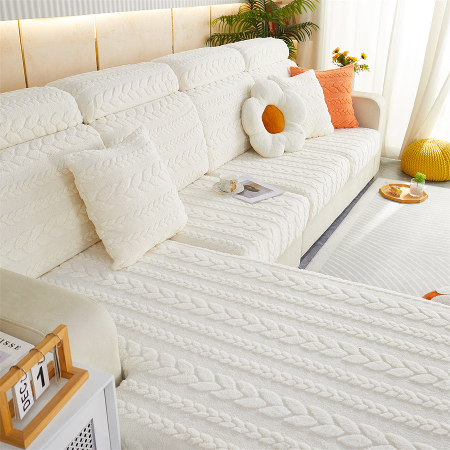 1 PC Thickened Wheat Ear Double-sided Comfortable Cotton Velvet, Anti Fouling, Wear-resistant, Anti Slip Sofa Pad, Winter Sofa Cushion Cover, Fully Wrapped Sofa Cover