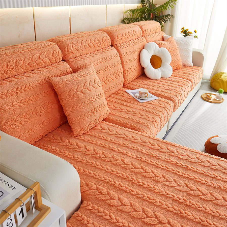 1 PC Thickened Wheat Ear Double-sided Comfortable Cotton Velvet, Anti Fouling, Wear-resistant, Anti Slip Sofa Pad, Winter Sofa Cushion Cover, Fully Wrapped Sofa Cover