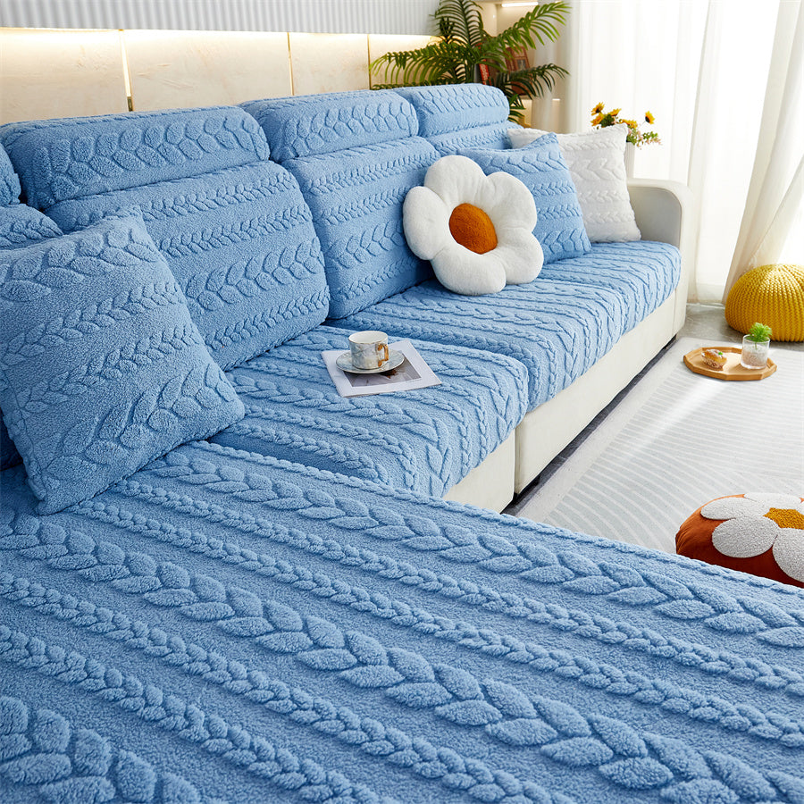 1 PC Thickened Wheat Ear Double-sided Comfortable Cotton Velvet, Anti Fouling, Wear-resistant, Anti Slip Sofa Pad, Winter Sofa Cushion Cover, Fully Wrapped Sofa Cover