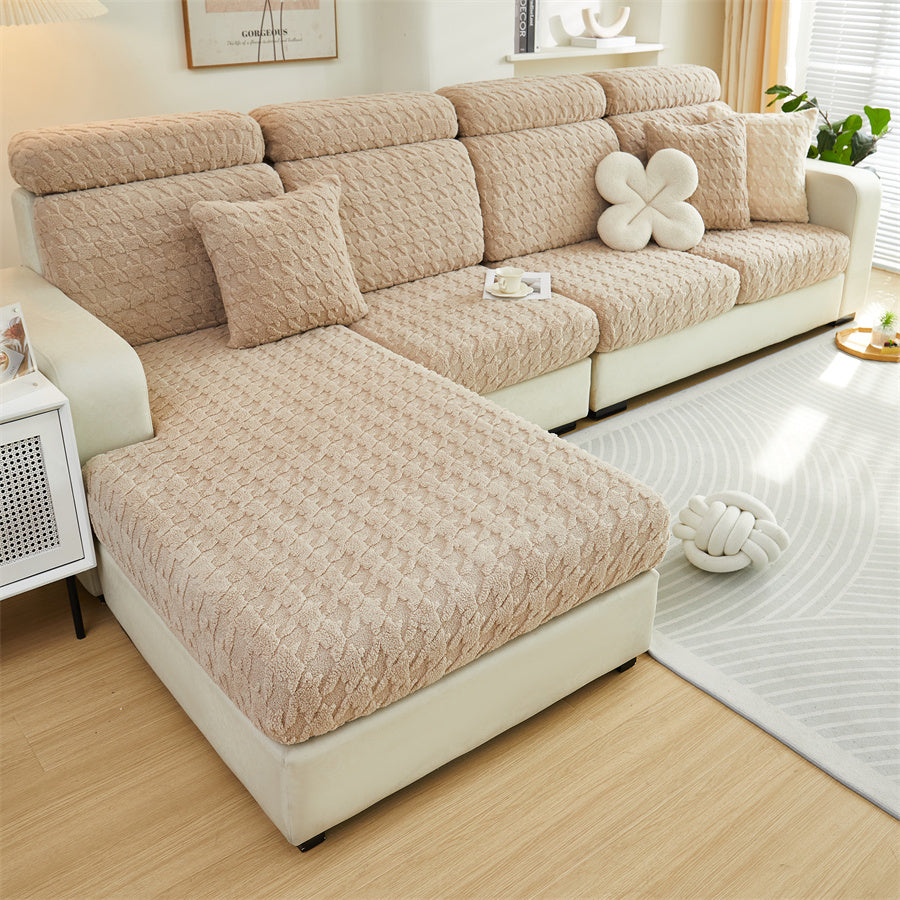 1 Pc Autumn and Winter Sofa Kasai Thousand Bird Grid Plush Sofa Cover Full Package Set Four Seasons Universal Lamb Fleece