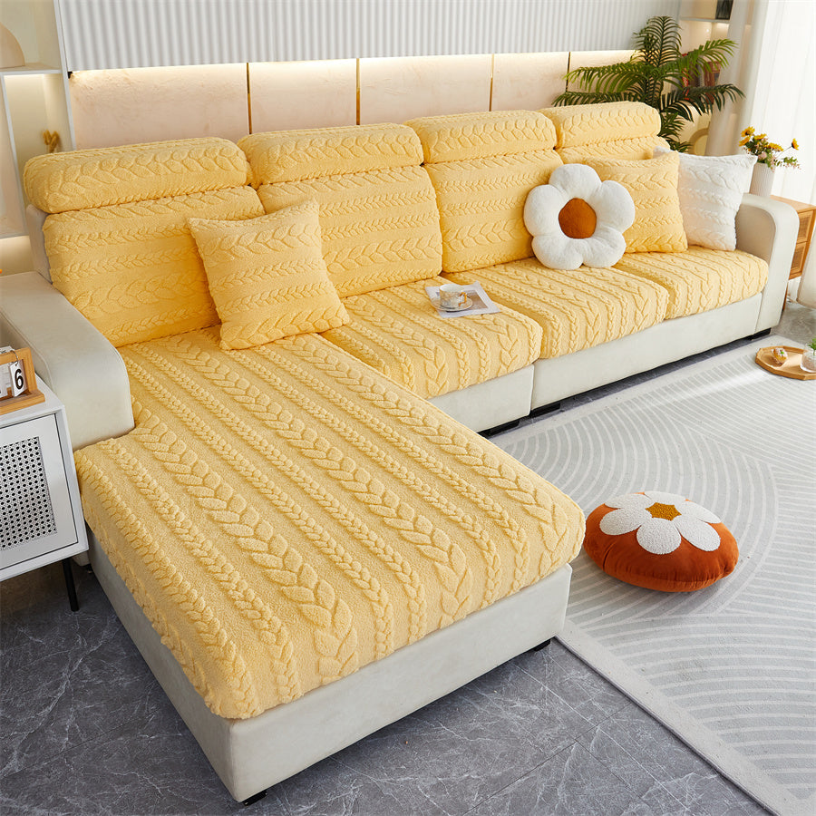 1 PC Thickened Wheat Ear Double-sided Comfortable Cotton Velvet, Anti Fouling, Wear-resistant, Anti Slip Sofa Pad, Winter Sofa Cushion Cover, Fully Wrapped Sofa Cover