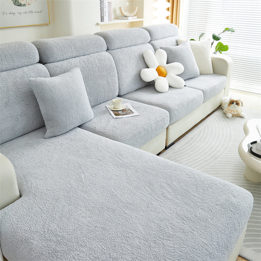 1 Pc Solid Color Thick Double-sided Comfortable Cotton Velvet Anti Fouling, Wear-resistant, Anti Slip Sofa Pad Winter Sofa Cushion Cover All Inclusive Sofa Cover