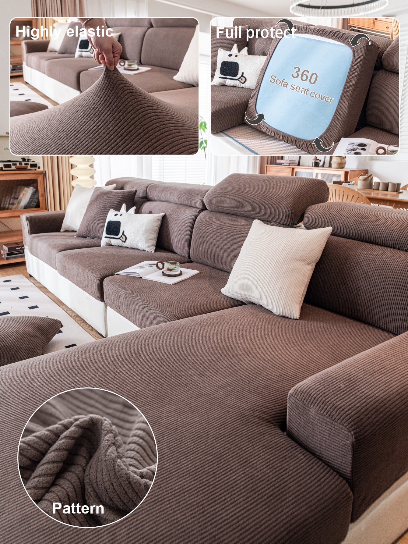 1 Pc Sofa Cover, Waterproof Hat, All Season Universal Cover, Seat Cushion, Cat Scratch, Fully Wrapped in Fleece