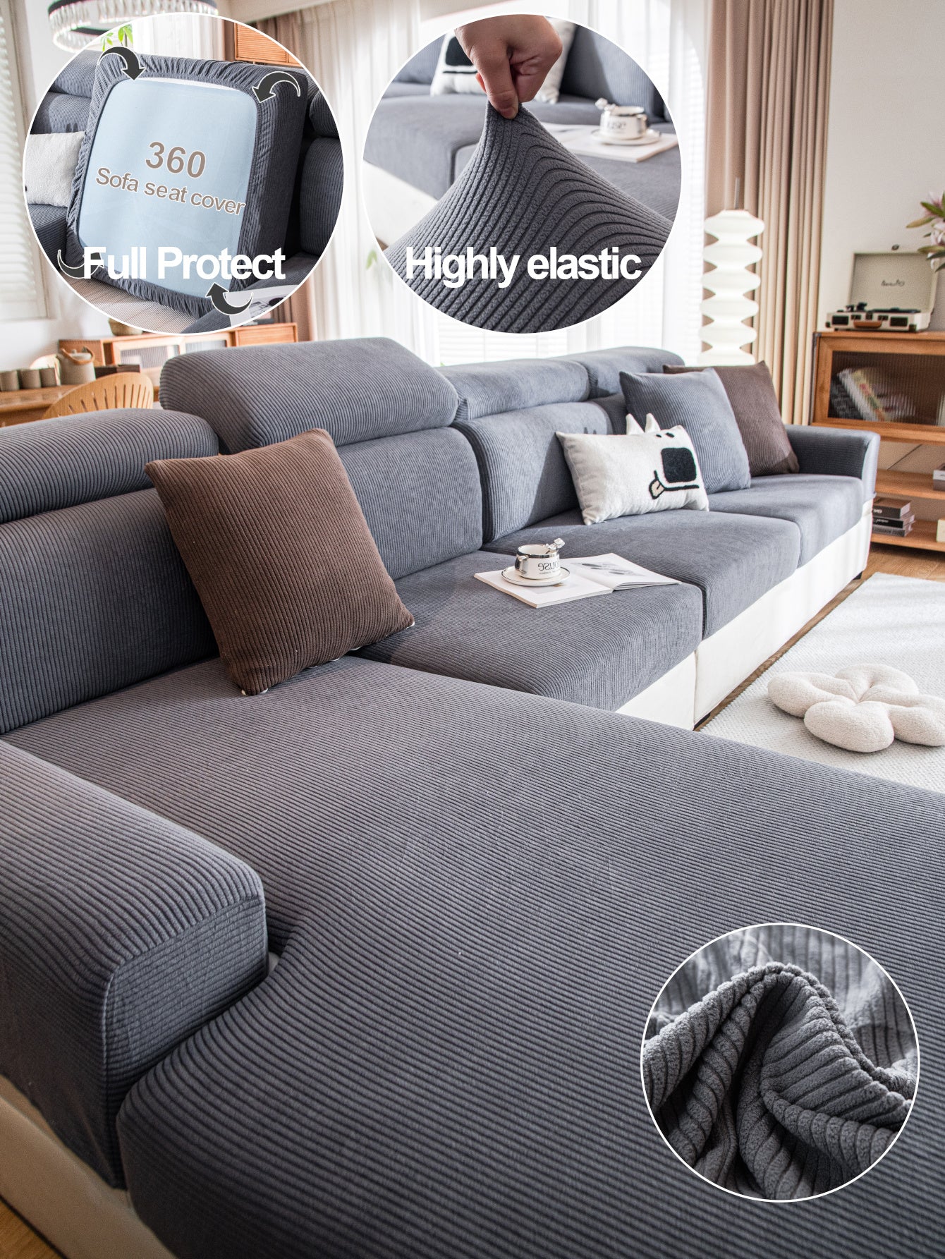 1 Pc Sofa Cover, Waterproof Hat, All Season Universal Cover, Seat Cushion, Cat Scratch, Fully Wrapped in Fleece