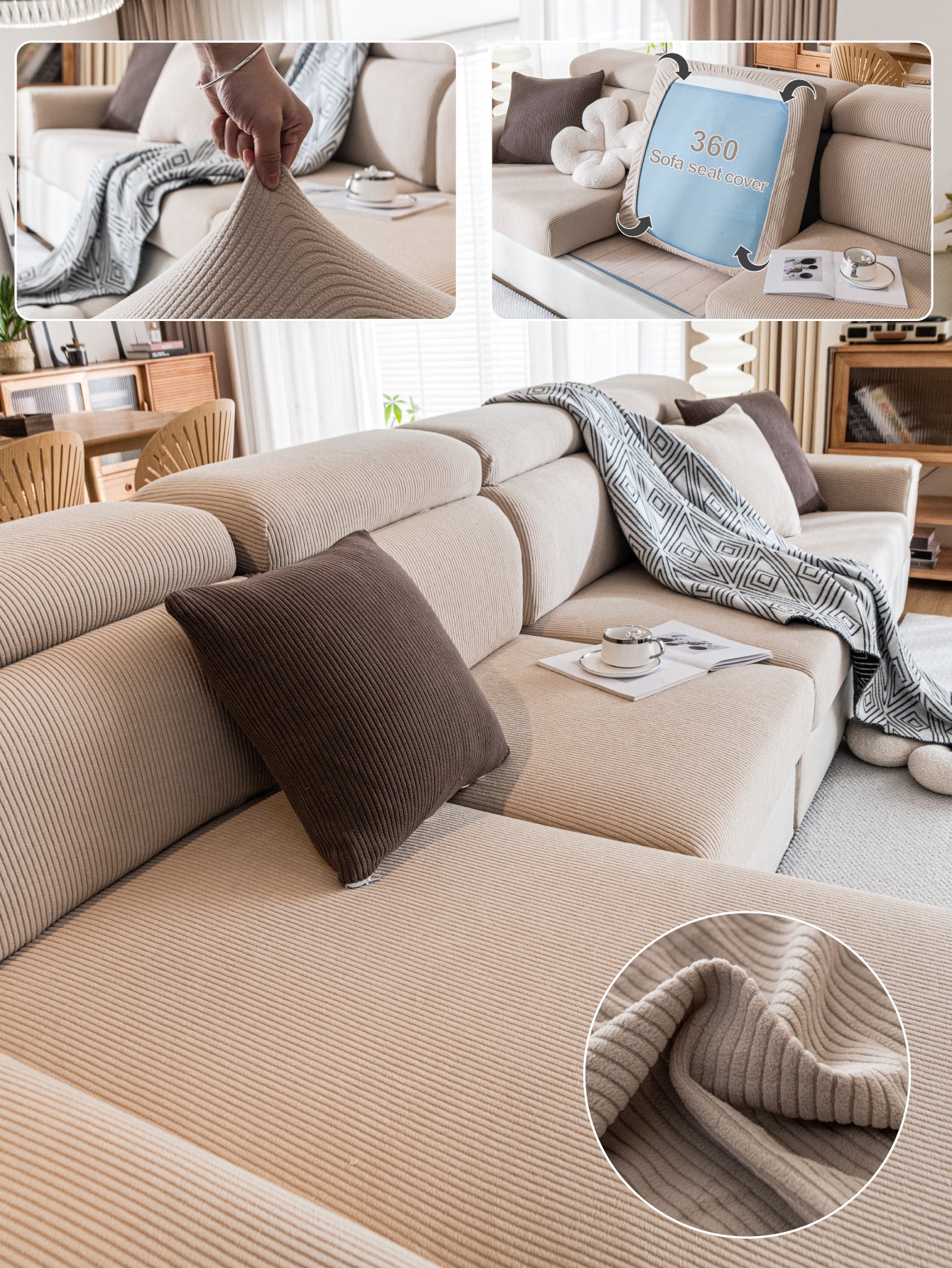 1 Pc Sofa Cover, Waterproof Hat, All Season Universal Cover, Seat Cushion, Cat Scratch, Fully Wrapped in Fleece