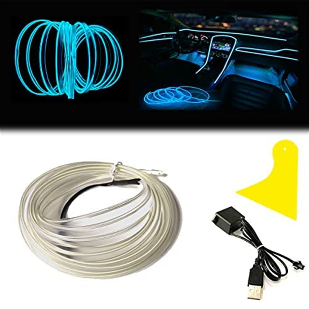 El Wire Interior Car LED Strip Lights, 2M Neon Wire USB 5V with Fuse Protection