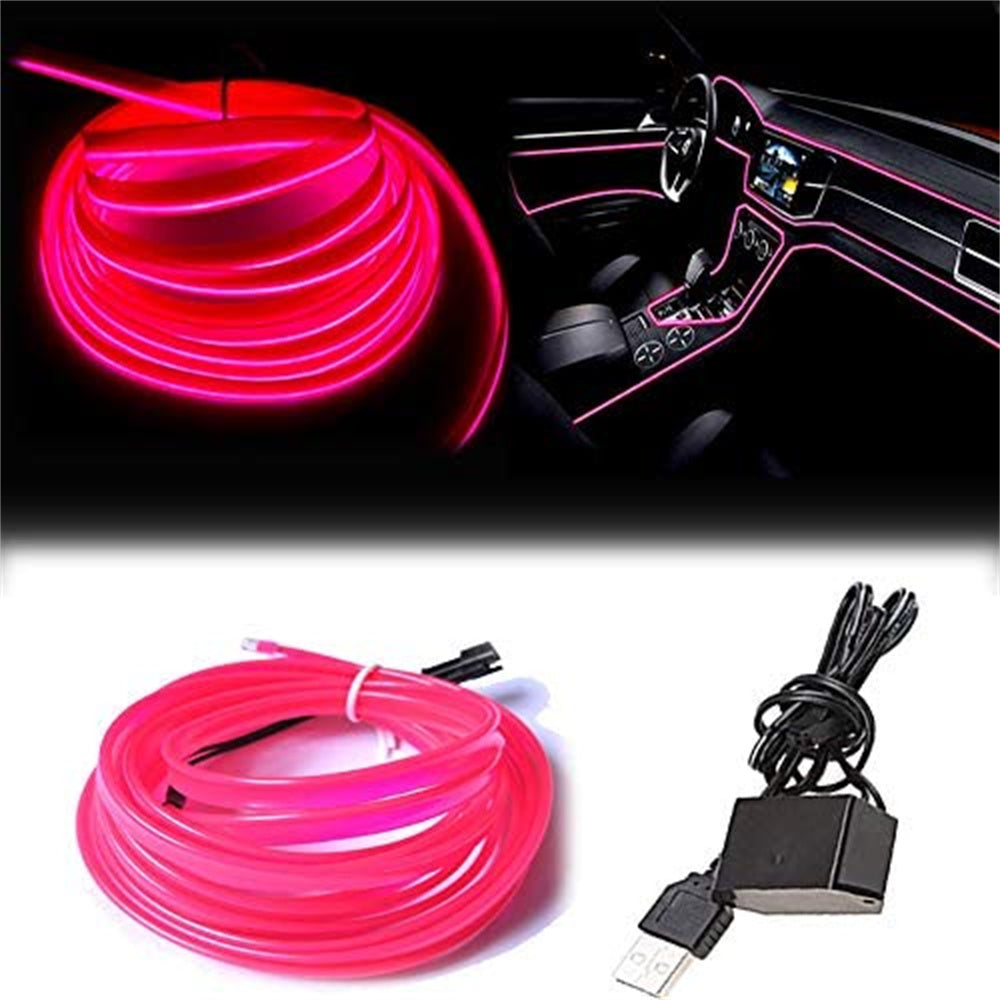 El Wire Interior Car LED Strip Lights, 2M Neon Wire USB 5V with Fuse Protection